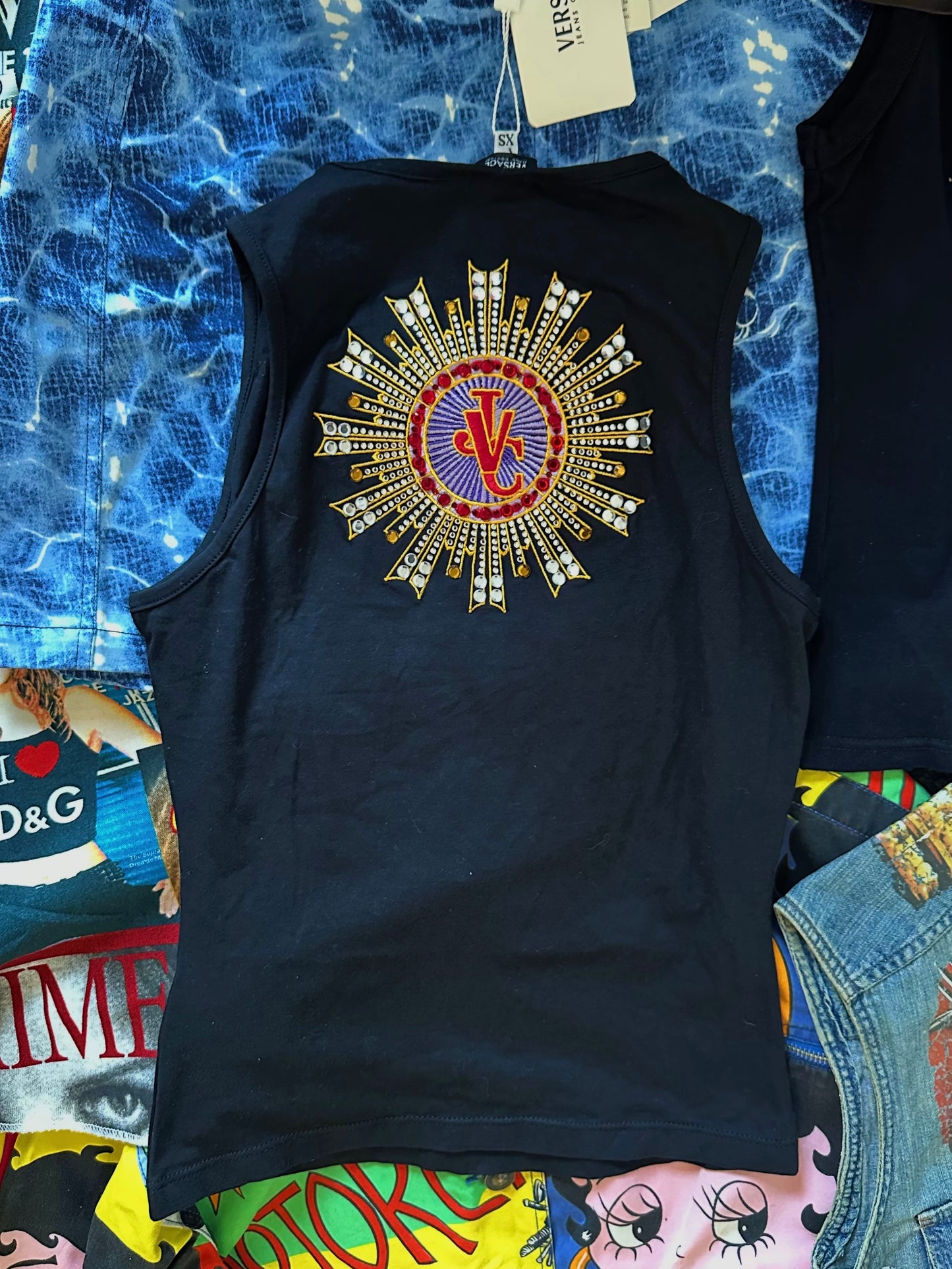 RARE Vintage Y2K Versace Jeans Couture Rhinestone VJC Women’s Tank Top