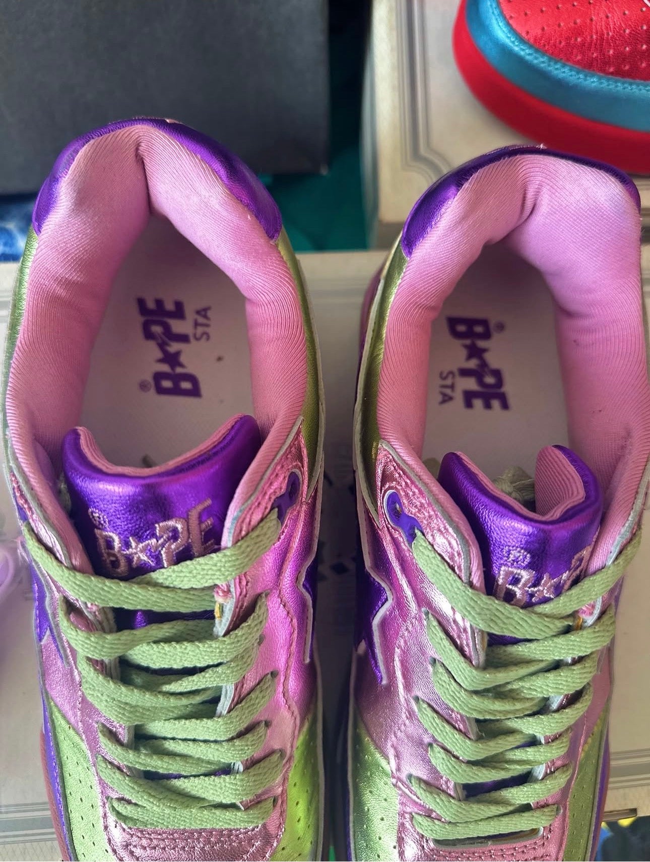 F/W 2006 Bathing Ape Pharrell Williams x Bapesta Roadsta “In My Mind” Sneakers, Purple /Green 🟣🟢
