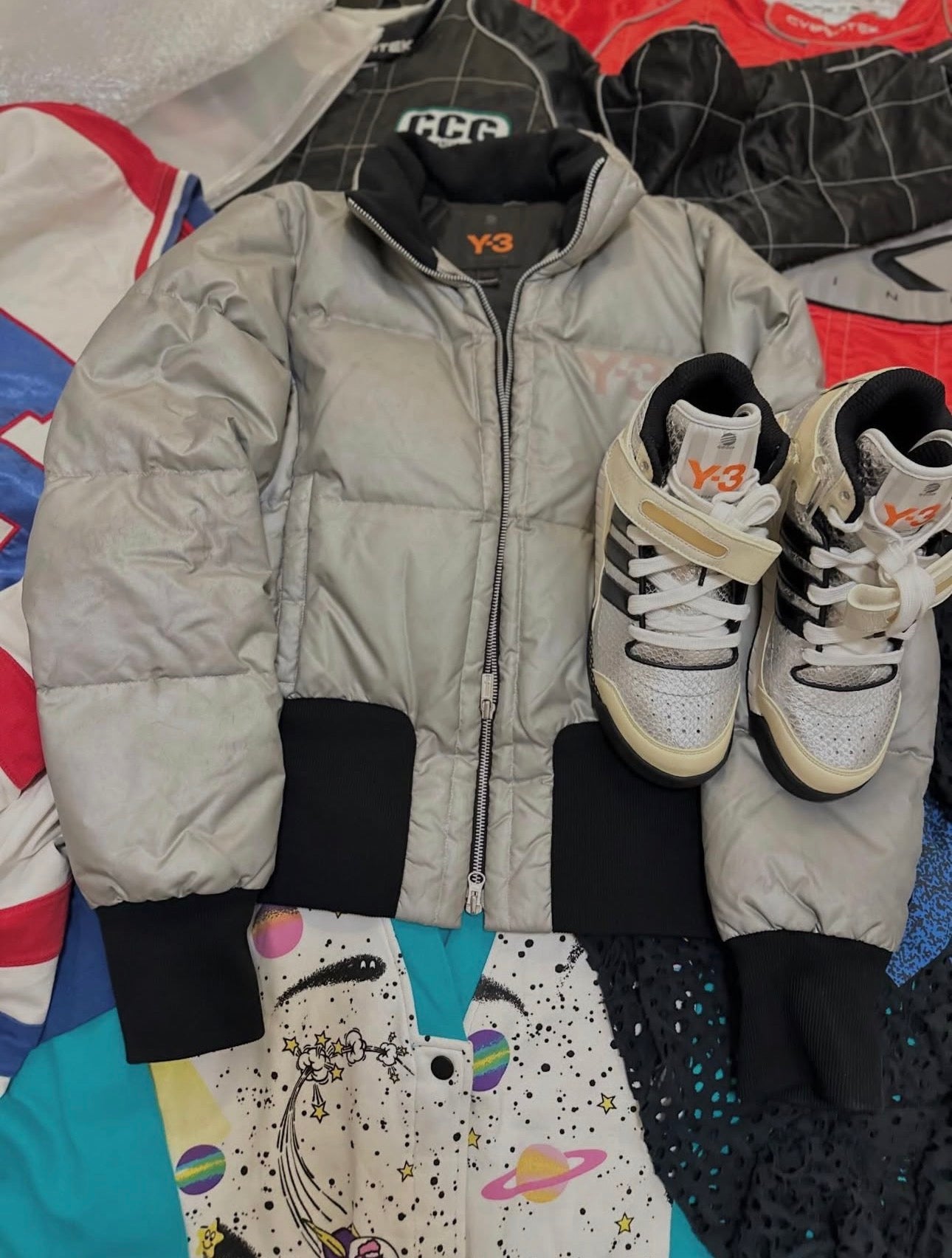 Y-3 Adidas, Spring/Summer 2004 High Fashion BBal Mid High-Top Sneaker & Yohji Yamamoto Y-3 Adidas Fall/Winter 2005 metallic Down Puffer Jacket