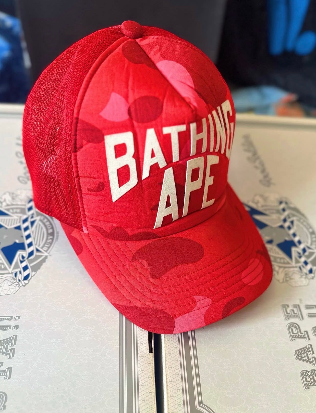 OG 2005 A BATHING APE, BAPE red camo NYC 🗽 logo trucker mesh cap