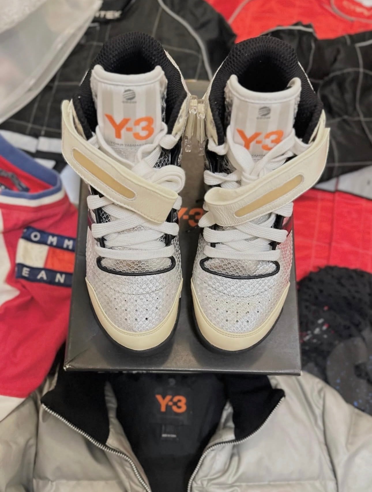 Y-3 Adidas, Spring/Summer 2004 High Fashion BBal Mid High-Top Sneaker & Yohji Yamamoto Y-3 Adidas Fall/Winter 2005 metallic Down Puffer Jacket