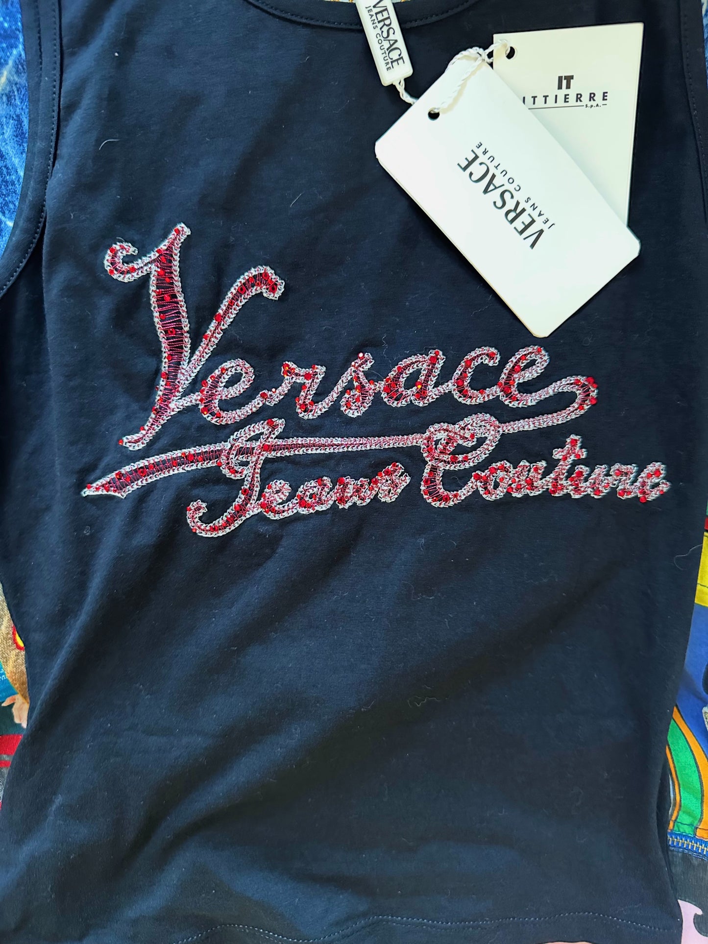RARE Vintage Y2K Versace Jeans Couture Rhinestone VJC Women’s Tank Top