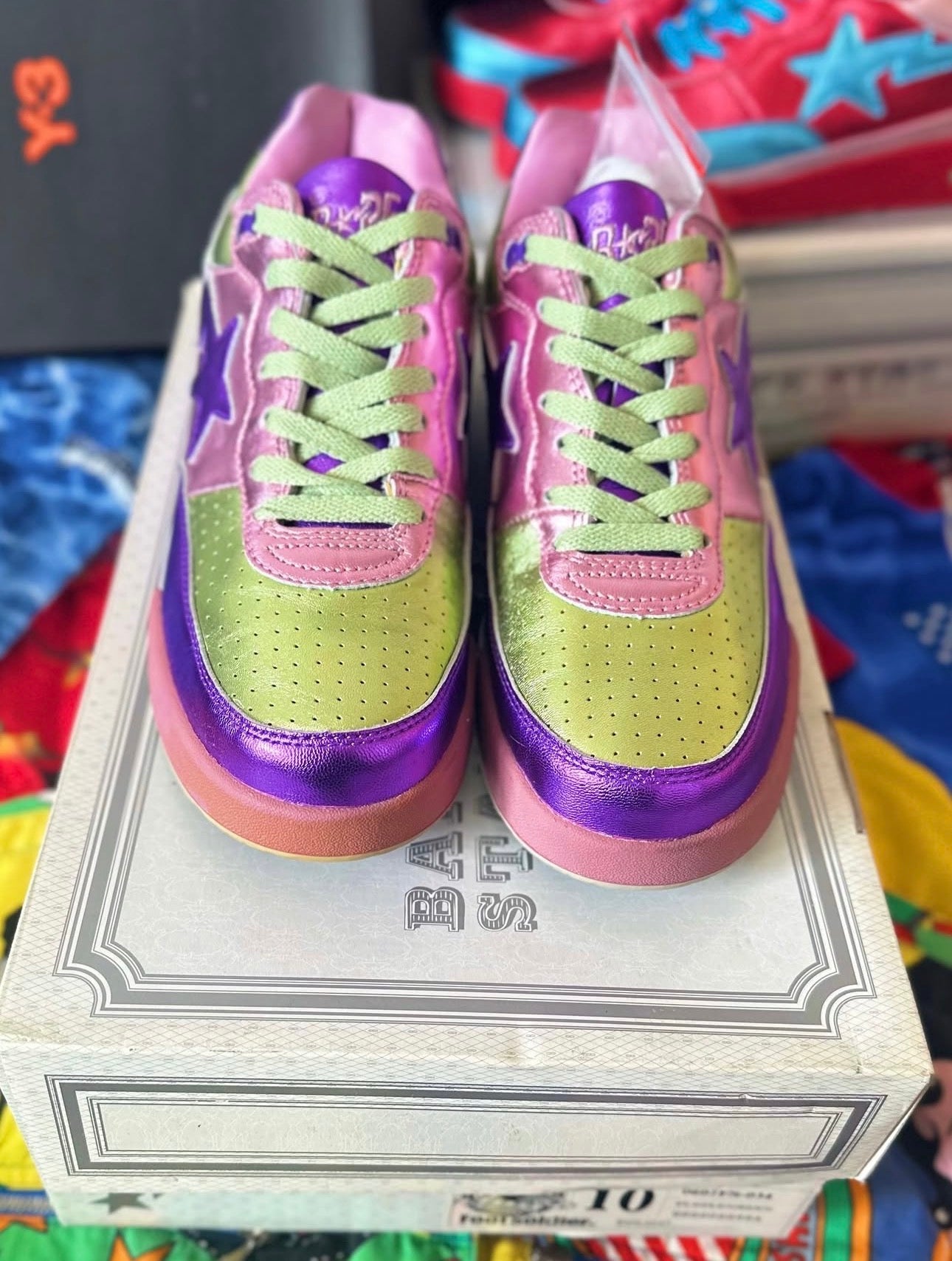 F/W 2006 Bathing Ape Pharrell Williams x Bapesta Roadsta “In My Mind” Sneakers, Purple /Green 🟣🟢