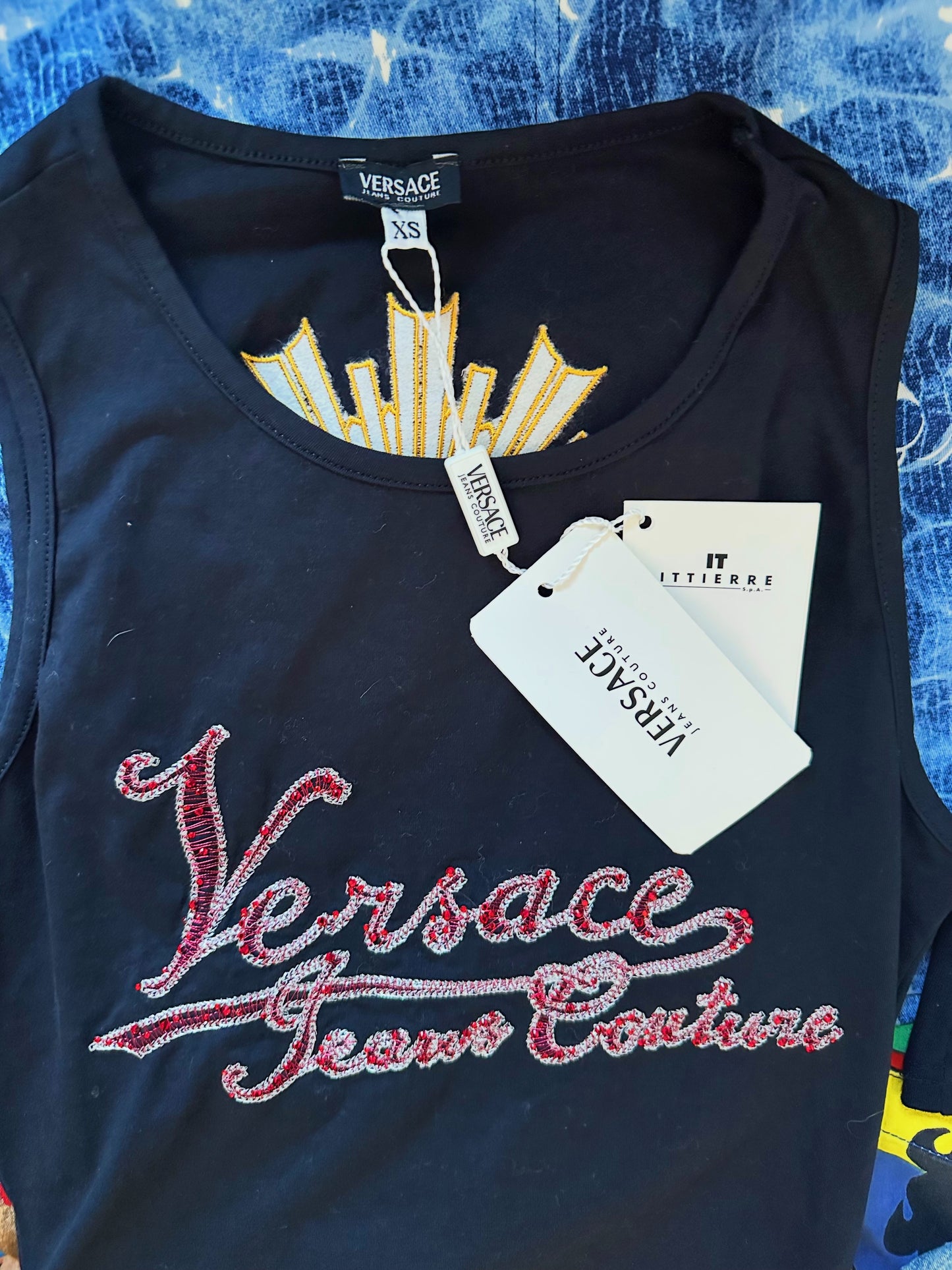 RARE Vintage Y2K Versace Jeans Couture Rhinestone VJC Women’s Tank Top