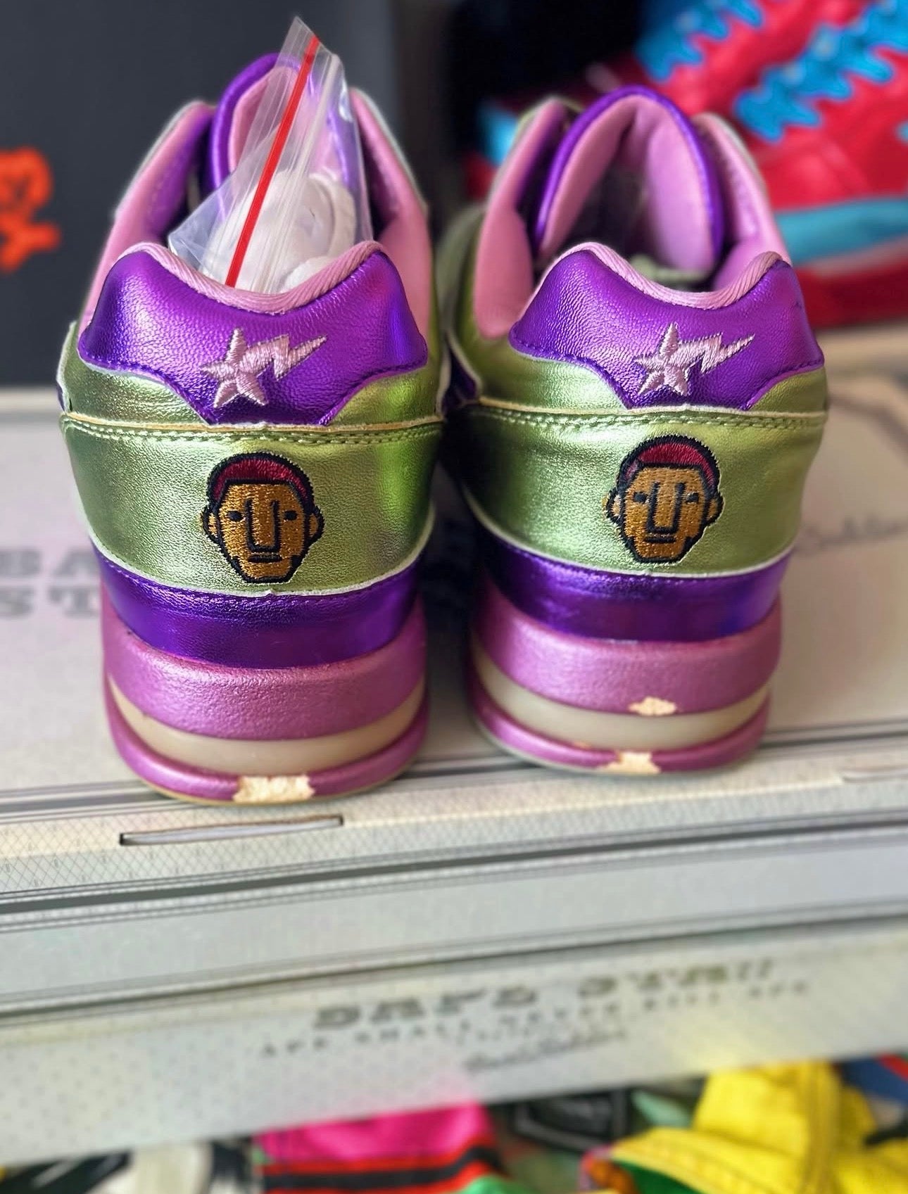 F/W 2006 Bathing Ape Pharrell Williams x Bapesta Roadsta “In My Mind” Sneakers, Purple /Green 🟣🟢