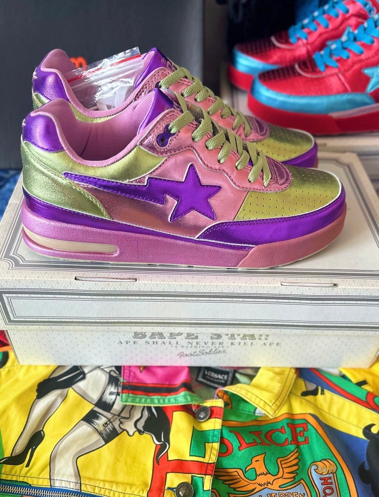 F/W 2006 Bathing Ape Pharrell Williams x Bapesta Roadsta “In My Mind” Sneakers, Purple /Green 🟣🟢