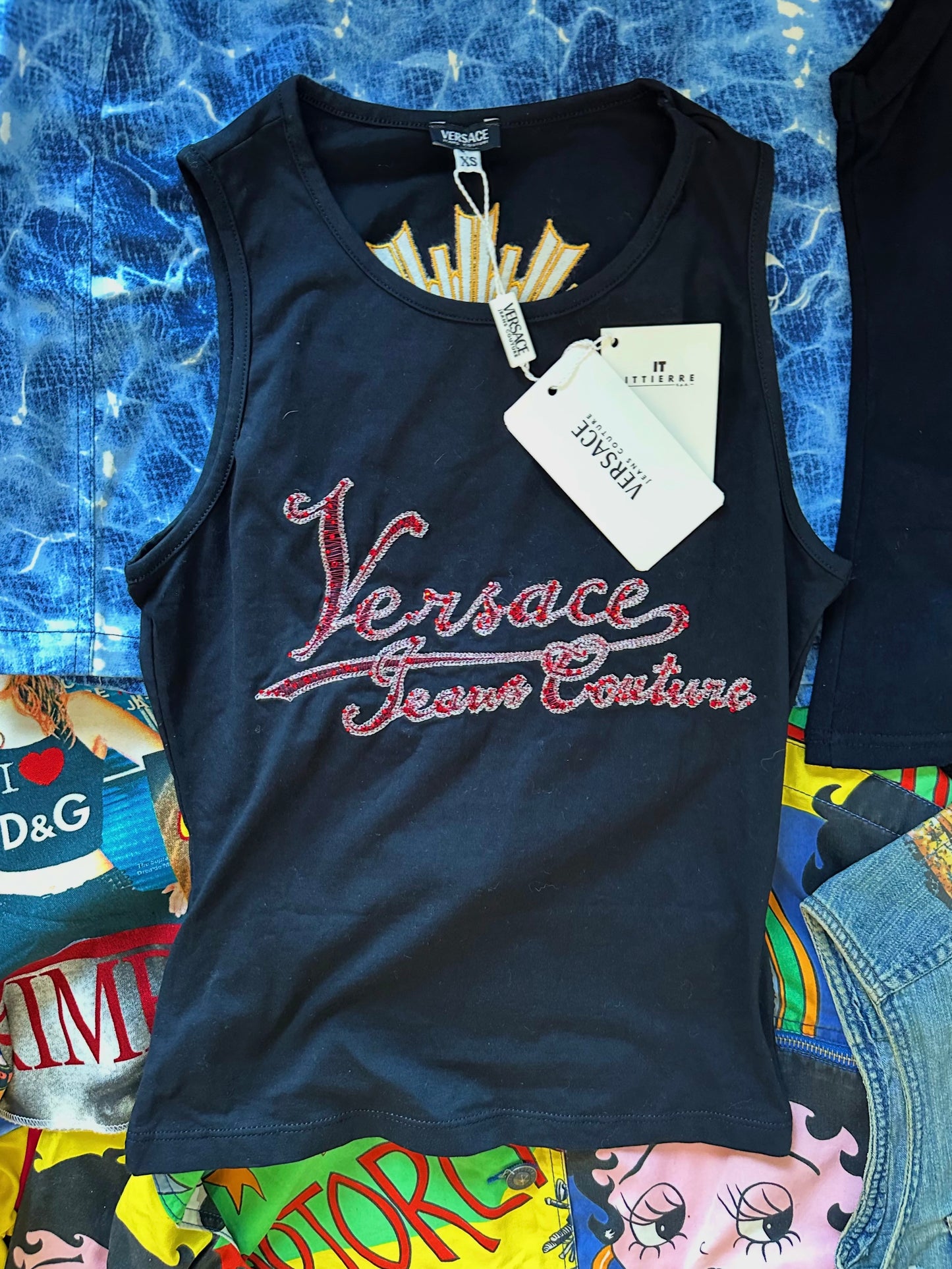 RARE Vintage Y2K Versace Jeans Couture Rhinestone VJC Women’s Tank Top