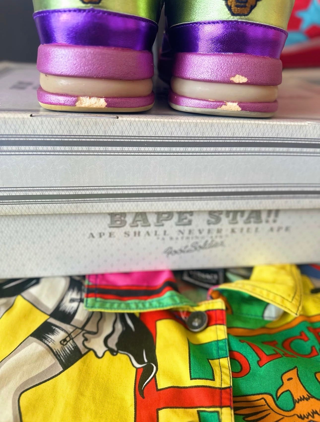 F/W 2006 Bathing Ape Pharrell Williams x Bapesta Roadsta “In My Mind” Sneakers, Purple /Green 🟣🟢