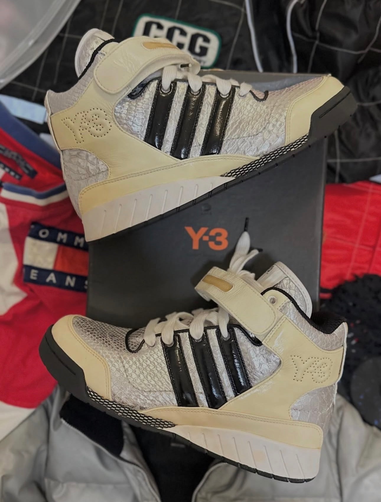 Y-3 Adidas, Spring/Summer 2004 High Fashion BBal Mid High-Top Sneaker & Yohji Yamamoto Y-3 Adidas Fall/Winter 2005 metallic Down Puffer Jacket