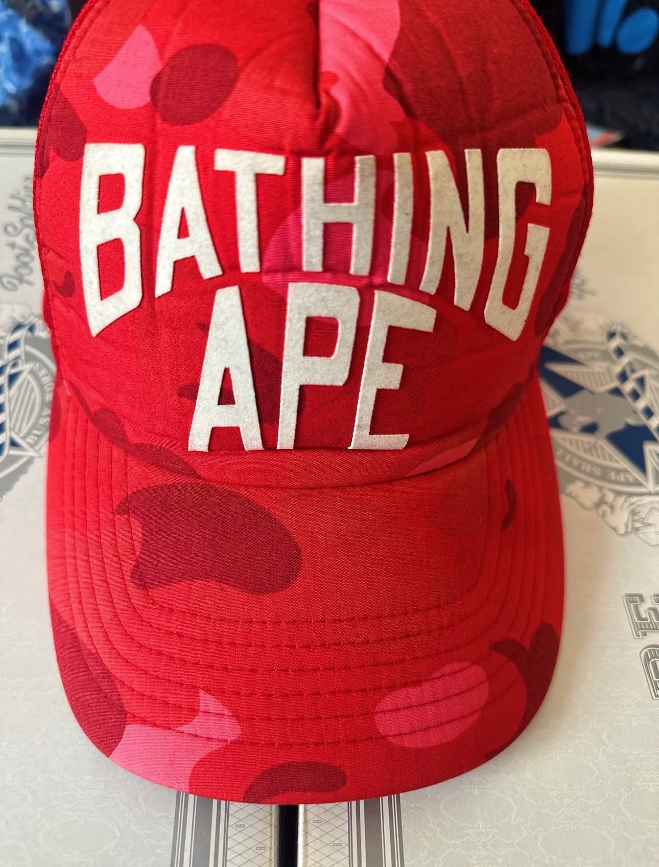 OG 2005 A BATHING APE, BAPE red camo NYC 🗽 logo trucker mesh cap